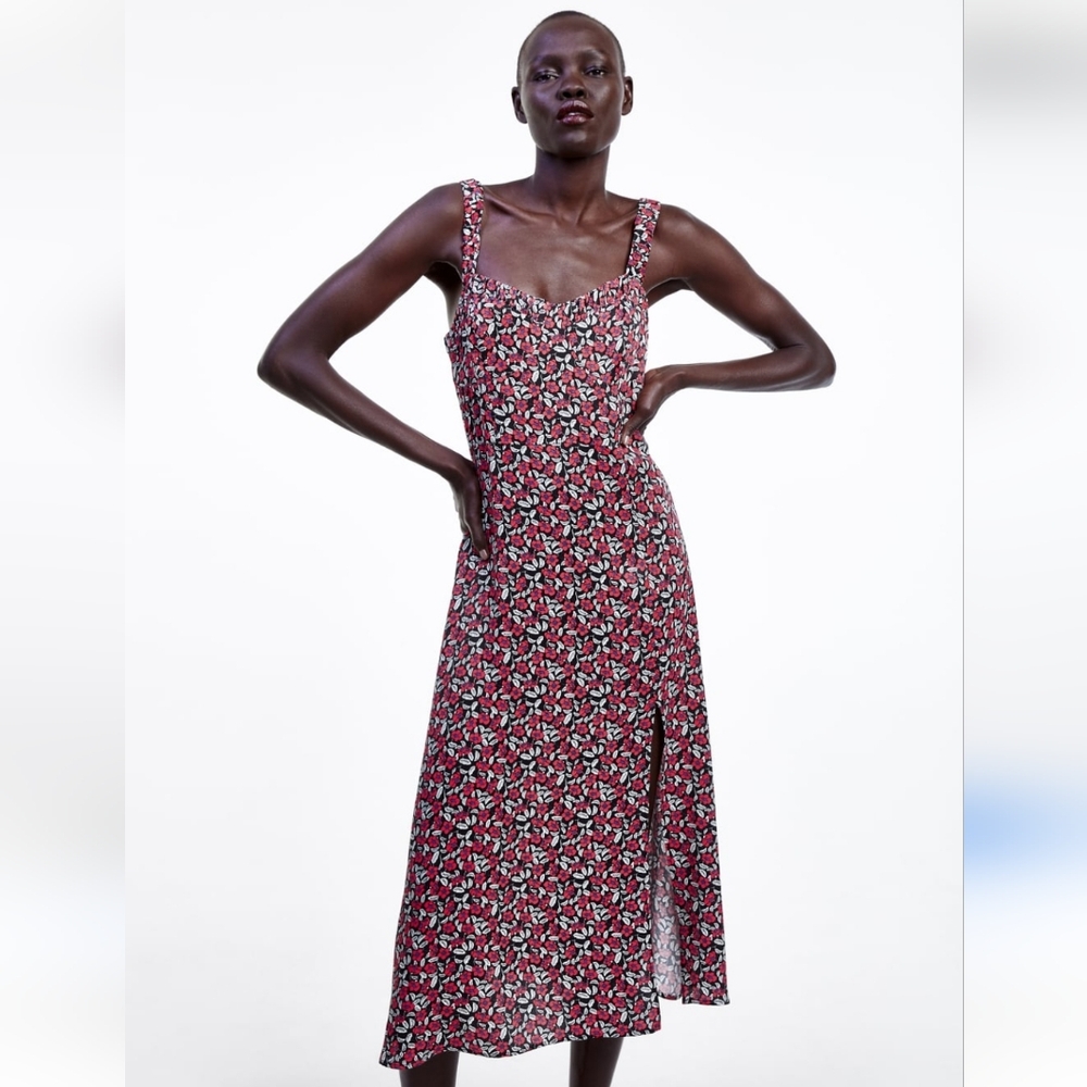 Zara floral slip midi dress with side slit